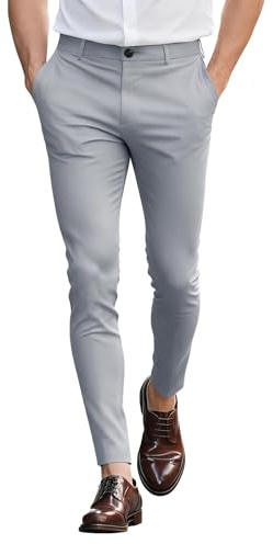 GINGTTO Hombre Pantalones Slim fit Ajustado Chinos Elástico Pantalón de Vestir para Hombres Skinny Stretch Pants con Bolsillo Gris Claro 30