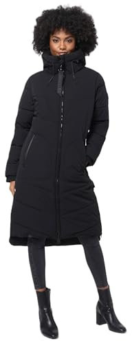 MARIKOO Damen Winterjacke Stepp Winter Jacke gesteppter Wintermantel warm lang Mantel [B949-Benik-Schwarz-Gr.XL]