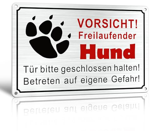 TAKULA Warnung vor dem Hunde Schilder-Vorsicht Freilaufender Hund,Hundewarnschild War Schild Hund,30 * 20CM Gebürstetes Metall Achtung Hund Schild|Pack of 1
