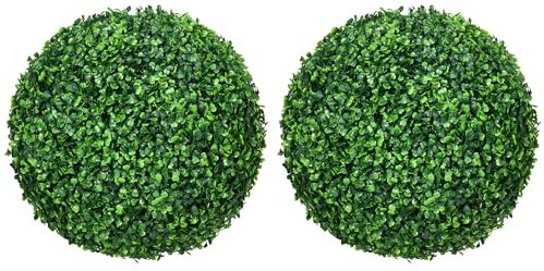 HOMCOM Set of 2 Artificial Topiary Balls, 40cm Faux Boxwood Balls, Hanging Decoration for Home, Indoor, Outdoor, Green