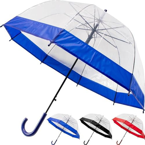 VIVAAS 23 Clear See Through Dome Umbrella Ladies Transparent Walking Rain Brolly Strong, Lightweight, Transparent, Waterproof Wedding Umbrella for Bride for Women Classy (Blue)