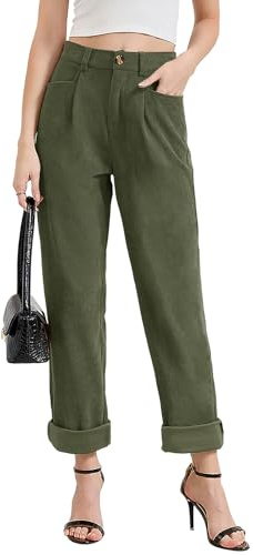 Alaster Queen Pantaloni da donna in corduroy con vita elastica, pantaloni da donna per l'abbigliamento casual da strada, verde, M