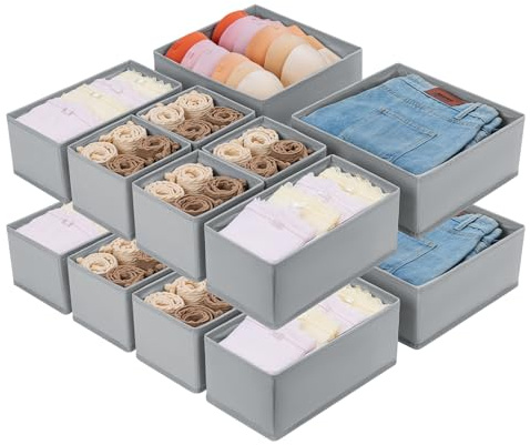 Homsorout 16 Pack Clothes Drawer Organisers - Foldable Drawer Dividers Fabric Storage Box Wardrobe Organizer for Underwear, Socks, Ties, Scarves, Cosmetics, Nursery - Grey