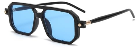 YAMEIZE Retro 70s Doppio Ponte Rettangolo - Occhiali da Sole per Donna Uomo Double Bridge Classico Pilot Occhiali Quadrati Vintage da Guida per Outdoor