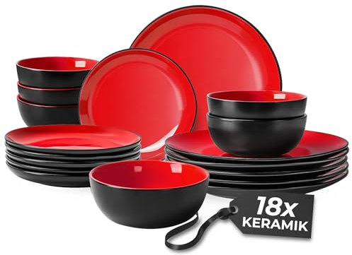 MIAMIO Geschirrset 6 Personen/Steingut Geschirr Set 18-teilig, Tafelservice Steingut, Schüssel- und Teller Set - Spülmaschinen- und Mikrowellenfest - Le Papillon Kollektion