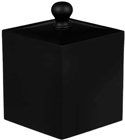 Cabilock Storage Box with Lid Cotton Swab Holder Toothpick Box Black | Resin Material, Black Finish, 11.20X7.90X7.90cm/4.40X3.10X3.10in, Storage Box with Lid