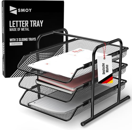 SMOY® Ablagefächer stapelbar Schwarz aus Metall Briefablage A4 für Schreibtisch Büro