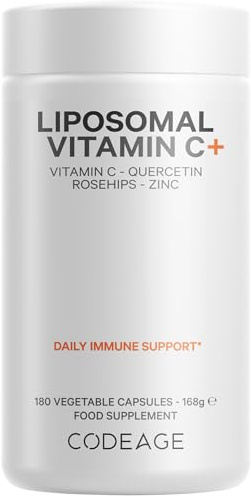 Codeage Liposomal Vitamin C with Zinc, Elderberry, Citrus Bioflavonoid Complex – Grapefruit, Lemon, Orange, Quercetin & Rose Hips – Vegan, Non-GMO – High Dose Daily Supplement - 180 Capsules