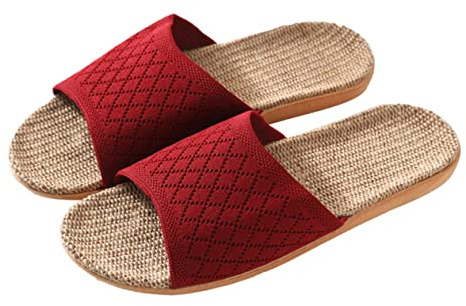 BESPORTBLE Pantuflas de Lino Rojas para Mujer, Ligeras y Antideslizantes, Diseño Sencillo y Tejido Transpirable para Ocio en Casa en Verano