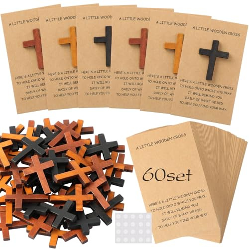 Colingmill 60 Sets Easter Gifts Pocket Hug Token Bulk | Pocket Crosses in Bulk Mini Wooden Cross Gifts with Hug Greeting Cards | Exchange Cards for Friends Family Christians Church 3 Colors