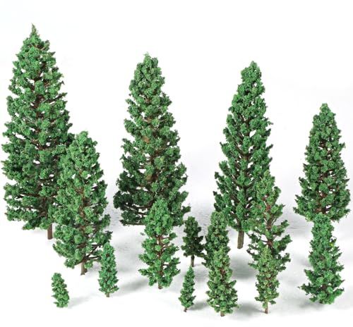 Gtziqa 16 Pcs Model Pine Trees, 1.4-6.3 Inch Mixed Miniature Trees Diorama Supplies Fake Tree Landscape Tree for DIY Crafts, Building Model Scenery Landscape (Natural Green)