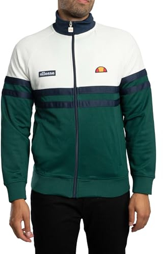 Ellesse Men's Rimini Track Jacket, Off White/Dark Green, XL