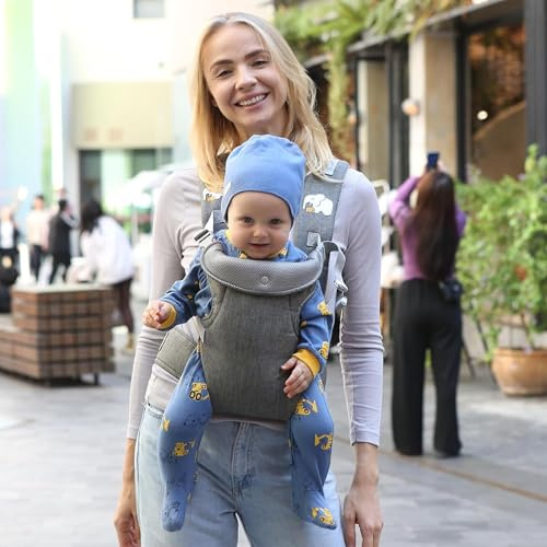 UUE Babytrage, 3 in 1 Baby Trage, Babytrage Neugeborene geeignet für 9-25 kg, Ergonomisch Kindertrage von 9-24 Monate, Vorne und Hinten Tragbar Tragetuch für Baby, Dunkelgrau