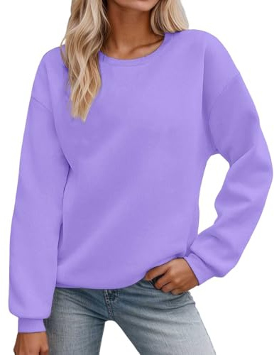 2025 Pullover Femme Automne Hiver Col Rond Uni Manches Longues Sweatshirts, violet, XL