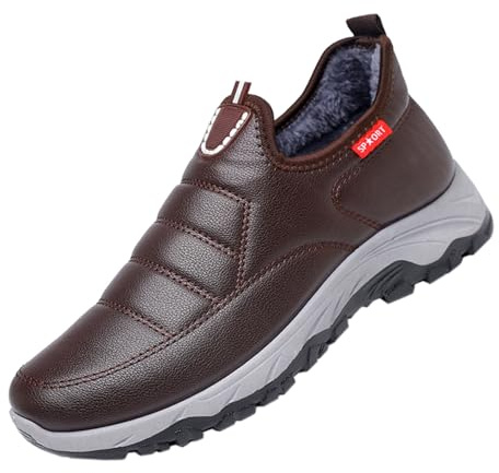 Generisch Chaussures de neige pour hommes, chaudes, chaussures en cuir pour hommes en hiver, chaussures d'hiver en polaire, chaussures d'extérieur antidérapantes, chaussures de randonnée imperméables