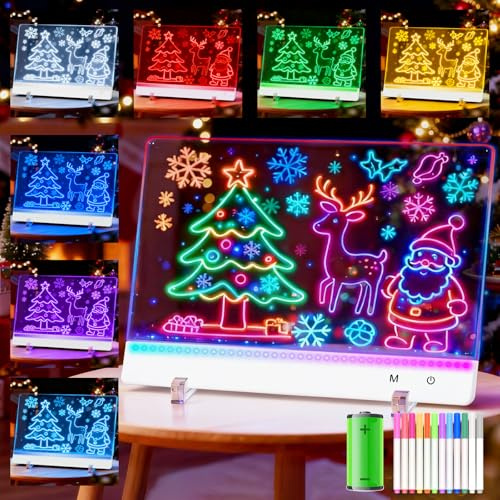 Tablette Lumineuse Dessin Tableau Lumineux avec 12 couleurs - Tableau d'affichage acrylique transparent lumineux - Facile à nettoyer - Bloc-notes - 35 x 25 cm