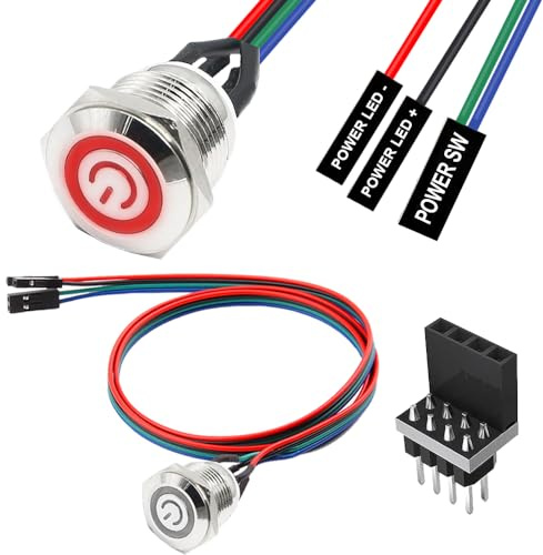 HAAMNING7 16mm Chassis Switch Host Metallknapp Kabel, Datorvärdbrytare, PC-hölje LED Strömbrytare ATX Förlängningskabel för DIY Datorbrytare, med 1 till 2 splitters (Röd)