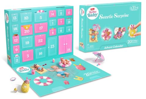 My Mini Baby Advent Calendar 20+ Collectible Accessories Countdown de ZURU | 24 ventanas diarias, 2 munecas bebe exclusivas, atuendos, elementos de comida y gafas de sol, juego de cuidado