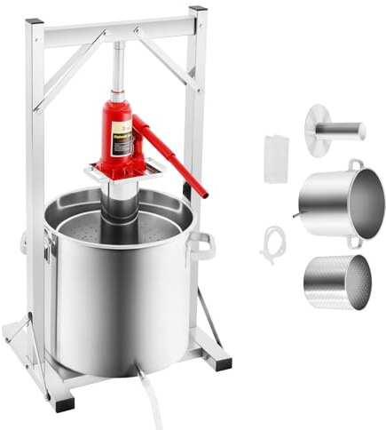 ROGONPDK Prensa de frutas, prensa de vino, acero inoxidable 22L, cesta de acero inoxidable, exprimidor de frutas, exprimidor de frutas, exprimidor hidráulico multifunción 3T, para bodegas