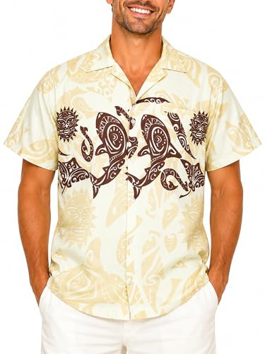 King Kameha Camisa-Hawaiana Hombre Manga-Corta Bolsillo-con-Hendidura Elegante Funky Maori Tribal Mahalo Unisexo