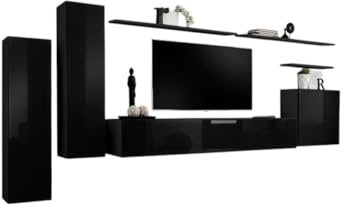 Ensemble Meubles de Salon Switch I – Design Moderne – Noir Brillant – Meuble TV et rangements Suspendus