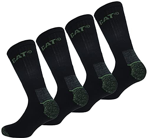 CAT Wool Work Socks 4 Pares Calcetines Trabajo Térmico, Cómodo, Puntera Talón Reforzados, Lana (Negro, 39-42)