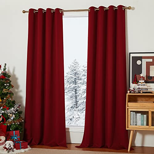 PONY DANCE Tende Rosse Natalizie 2 Pezzi 300 cm Altezza Tenda per Salotto Eleganti Oscurante ad Anelli Curtains Decorazioni Termiche Isolanti per Interni L 140 x A 300 cm