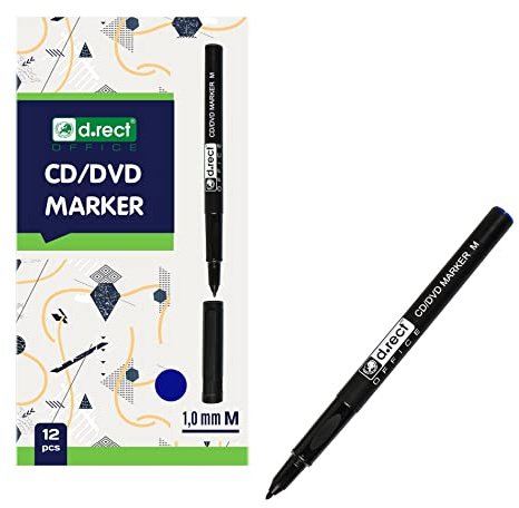 D.RECT Set di 12 pennarelli per CD DVD da 1,0 mm, indelebile da dipingere, vetro, plastica, pellicola, blu