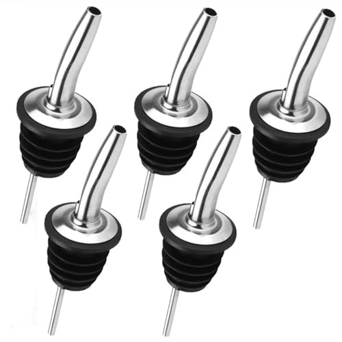 Chabrias Ltd Stainless Steel Fast Free Flow Liquor Spirits Pourer Speed Pourers Wine Bottle Spirits Pourers Tapered Spout for Olive Oil Coffee Syrup Vinegar Bottles (Silver, 5 Pack)
