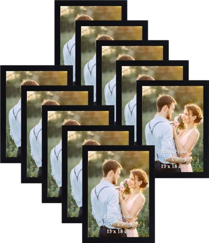 Hoikwo 10 Stück Bilderrahmen Set 13x18 cm, Schwarz Fotorahmen Collage (Mehrere Farbmatten) für Fotos 10x15 mit Passepartout oder 18x13 ohne Passepartout, Wand- oder Tischaufsteller