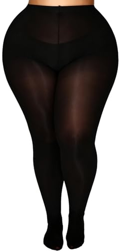 MERYLURE Black Plus Size Tights for Women, High Waist Nylon Fashion Pantyhose, Semi Opaque Soft Stockings, 1X/2X