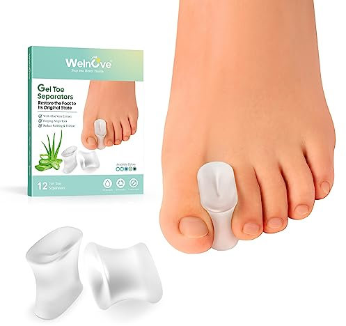 Welnove Aloe Vera Zehentrenner, 12er Pack Silikon Zehenspreizer, Ballenpads zur Begradigung von überstehenden Zehen, Ballen, Schwielen - Ballenhilfe für Männer und Frauen