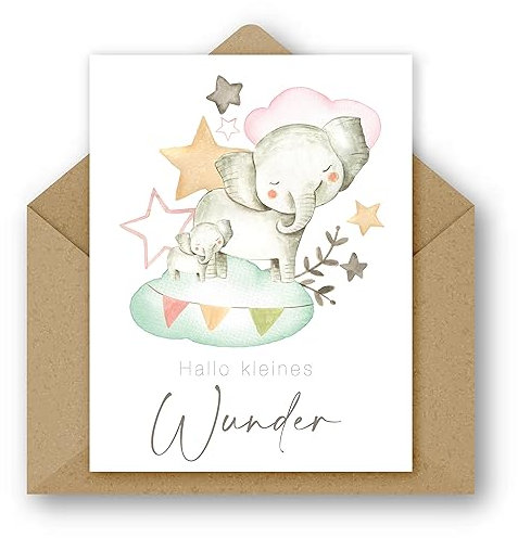 2x Karte zur Geburt Hallo kleines Wunder mit Umschlag - Made in Germany aus Recyclingpapier Geburtskarte (Doppelter Satz)
