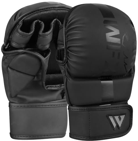 WFX MMA-Handschuhe, Kampfsport-Handschuhe, Sparring, Grappling, Muay Thai, Käfigkampf, offene Handfläche, verstellbare Handgelenkstütze, Boxtraining, Kampfsport, Boxsack, Kickboxen, Maya (Schwarz, M)