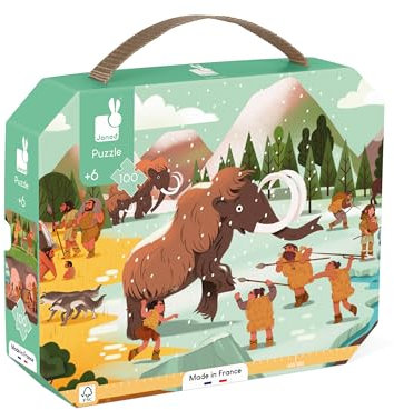 Janod - Puzzle Die Urgeschichte - 100-teiliges Puzzle aus FSC-Pappe - Panoramabild der Urgeschichte - Fördert Geduld und Konzentration Kinderpuzzle ab 6 Jahre, J02546