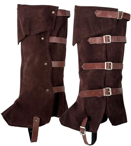 HOEACXY Pirate Boot Covers Medieval Costume Faux Leather Renaissance Boot Covers for Men Women Brown