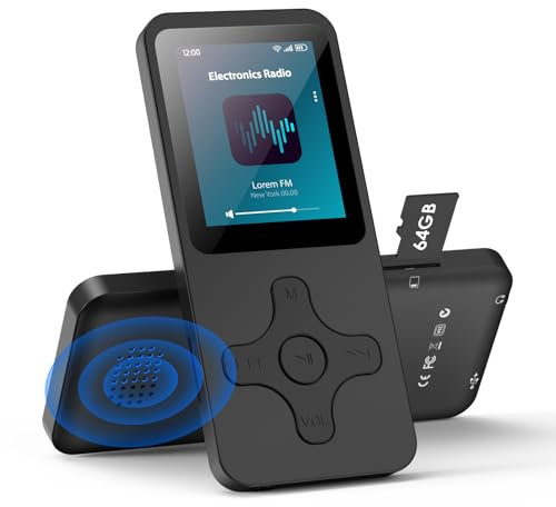 Lvcdodvd MP3 Players with Bluetooth 5.0 64GB Music Player MP3 & Digital Audio MP3 Player with Speaker HiFi Sound Voice Recorder E-Book FM Radio Rechargeable Battery Support up to 128GB TF Card (Black)