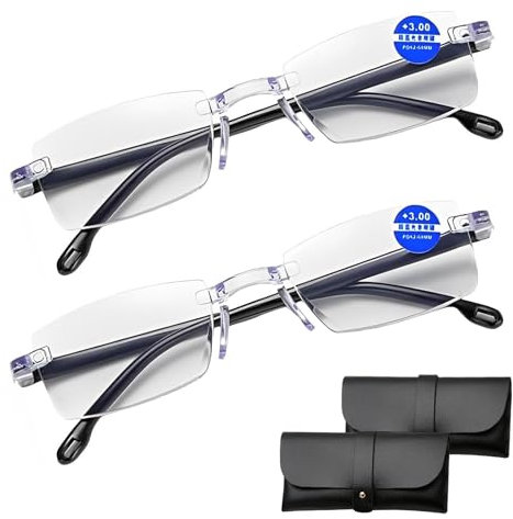 FDJZXW 2 Paar Zoom Brille, Intelligente Zoom Lesebrille,Intelligente Zoom Brille, Auto Zoom Lesebrille, Autozoom-Brille Für Presbyopie, Deutsche Multifokale Rahmenlose Anti-Blaulicht-Lesebrille