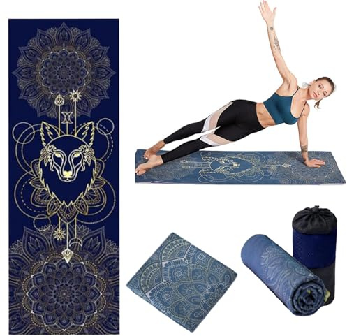 Oaygat Yoga Towel Non Slip Hot Yoga Mat Towel Fitness Mat Towels with Corner Pocket Sweat Absorbent Yogas Blanket Pilates Fitness Yogas Gym Mats Towels Hot Yoga Mats Cloth with Mesh Carrying Bag