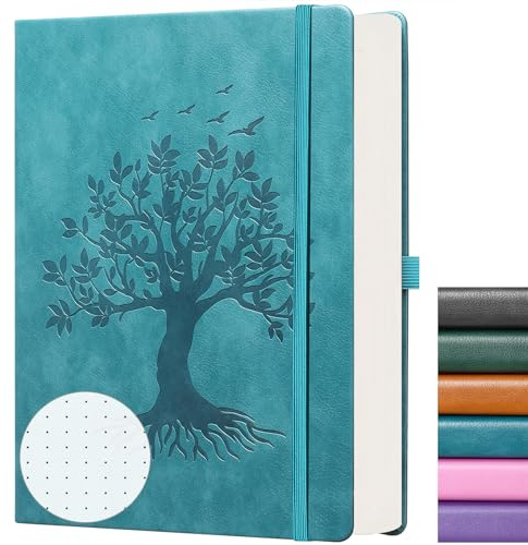 ZXHQ A5 Bullet Dotted Journal Notebook - 150 gsm Thick Paper, 256 Pages, Dot Grid Hardcover, Tree of Life Design, Fine Inner Pocket - 5.9 × 8.5