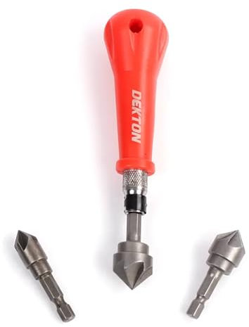 Dekton Lot de 3 fraises coniques manuelles 3 en 1 | Complet avec poignée | Angle de fraisage à 45 degrés | Utilisé dans une perceuse manuelle ou une perceuse à main | Idéal pour le bois, le métal et