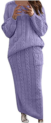Maglione Vestito Donna Due Pezzi Invernale Elegante Abito in Maglia Maniche Lunghe Vestiti Velluto Eleganti Pullover Tinta Unita per Autunno e Inverno Casual Abiti da Sera Lana Abiti da Cerimonia