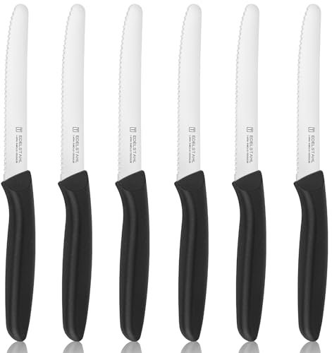 targzier Coltelli Da Tavola in Acciaio Inossidabile, Set Di 6 Pezzi, 21.7cm，Coltelli Da Cucina,Coltello Pane,Coltelli Da Tavola Con Bordo Seghettato,Coltelli Da Tavola Seghettati,Nero.