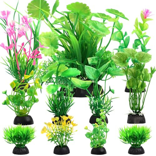 QUOZUO Aquariumdekor Aquarium Zubehör Pflanzen, 11 Stück Grün Künstlich Wasserpflanzen, Aquarium MiniteichPlastikpflanzen, Aquarien Dekorationen plastikpflanzen für Aquarien