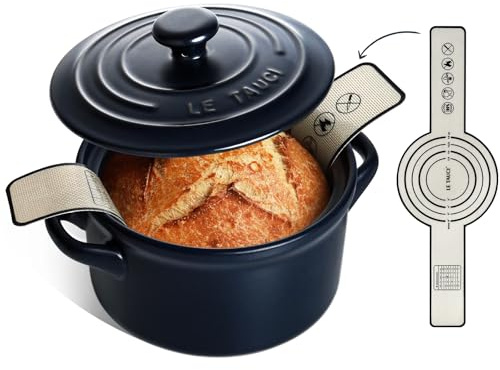 LE TAUCI Forno olandese in ceramica da 3 qt per la cottura del pane con fionda in silicone, non tossico e leggero, pentola con coperchio, perfetto per pasta madre, zuppe e stufati, regalo ideale per