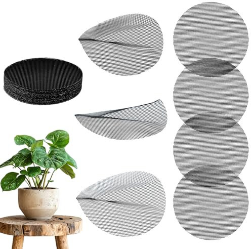 oruola 50 Pcs Flower Pot Hole Mesh Pad,4 Inch Round Black Plant Pot Mesh Drainage Screen,Prevent Soil Loss, Bonsai Bottom Plant Drainage Insert for Garden Outdoor Potted Plants