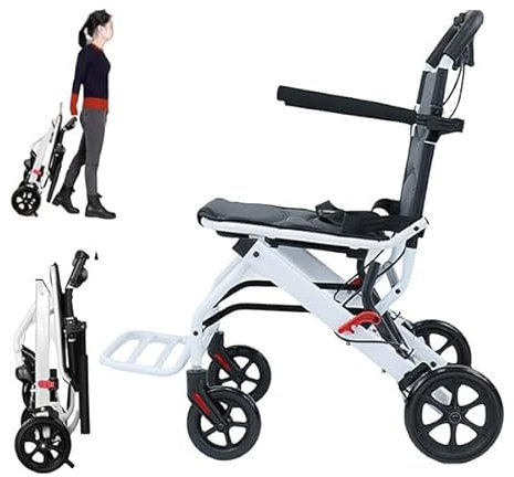 tinysiry Sedia a rotelle pieghevole, leggera, portatile, da viaggio, per adulti, design ergonomico, con cinghia di sicurezza regolabile, telaio in acciaio al carbonio, ruote in poliuretano per una