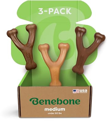 Benebone 3-Pack Wishbone Dog Chew Toy for Aggressive Chewers, Medium