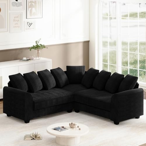 Seyakany - Sofá esquinero, sofá de 3 a 6 plazas, sofá modular de esquina en L, combinado modular con cojines de dirección para diferentes escenas como el salón (Negro)