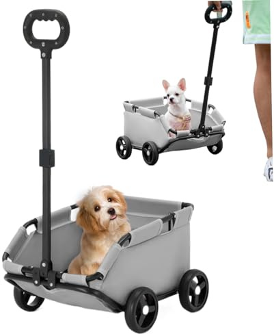 Carritos para perros con ruedas, transportador de gatos plegable con ruedas y asa de tracción extensible, cochecito para cachorros con bolsillo pequeño, carro utilitario transportador de gatos.